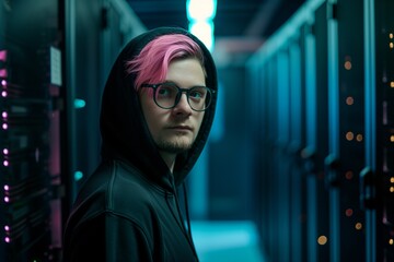 Young Programmer Standing in Server Aisle