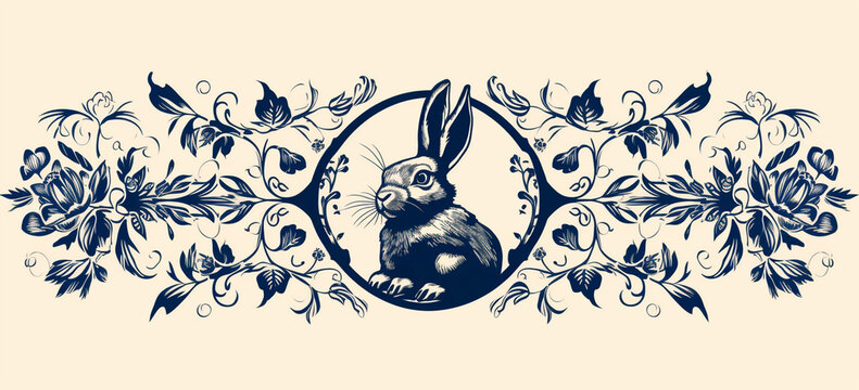 badge with elaborate patterns and details inside the rabbit silhouette