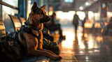 Fototapeta  - Police German shepherd dog in a city airport