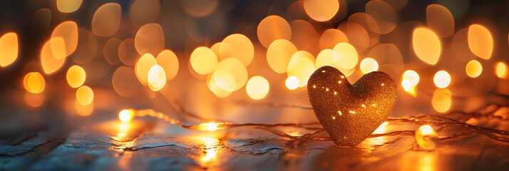 Wall Mural - Love in the Air: Romantic Bokeh Lights, Golden Hearts, and Candle Glow