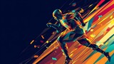 Fototapeta  - A running athlete in a polygonal style, sports cover design. Abstract background, Olympic Games concept, dynamic illustration of international sports competitions.