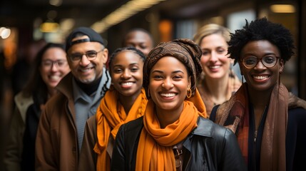 A group of multicultural people smiling outside together