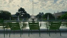 Relaxation Area Near The Fountain In Tuileries Park In Paris, France