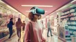 © Thanaphon - Woman wearing virtual reality glasses shopping at shopping mall.