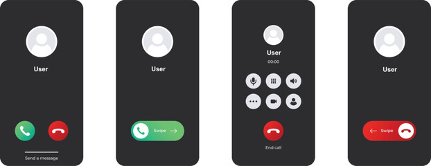 phone call screen interface set. accept button, reject button. incoming call. interface for incoming