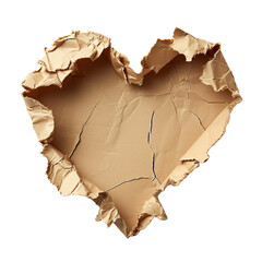 Poster - Blank brown piece of paper, heart shape. On transparent background. Ripped, jagged page. With empty space for text.