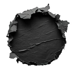 Poster - Blank, black sheet of paper, round shape. On transparent background. Ripped, jagged page. With empty space for text.