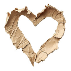 Poster - Blank brown piece of paper, heart shape. On transparent background. Ripped, jagged page. With empty space for text.
