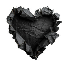 Poster - Blank, black piece of paper, heart shape. On transparent background. Ripped, jagged page. With empty space for text.