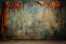 Photo of old grunge worn empty wall and curtain interior