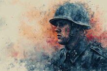 German soldier portrait Illustration. Soldier of Germany watercolor colors Illustration