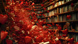 Library Overflowing With Abundant Red Hearts Spreading Love and Joy