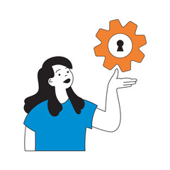 Aufkleber - Virtual reality concept with cartoon people in flat design for web. Woman making security settings for protection access with password. Vector illustration for social media banner, marketing material.
