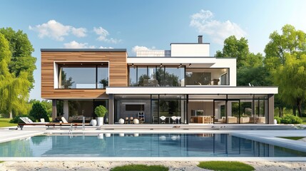 Wall Mural - A modern and luxurious dream house, ideal for various property business purposes, including house rental, buying and selling, and investment