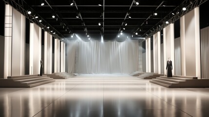 Wall Mural - An upscale fashion runway with minimalist design and elegant lighting, providing unoccupied space for text alongside the runway - Generative AI