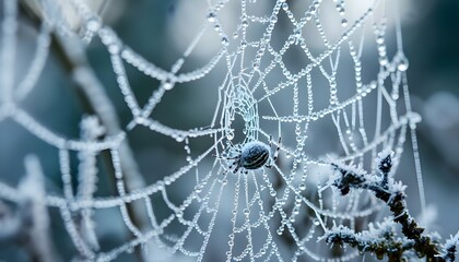 Wall Mural - a close up of a spider web covered in dew
