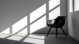 Fototapeta  - a black chair sitting in a room next to a window