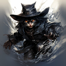 Illustration Pirate Cat With Pirate's Hat, Scull And Bones.