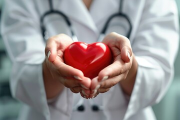 Aufkleber - A person holding a red heart in their hands. This image can be used to represent love, affection, and care