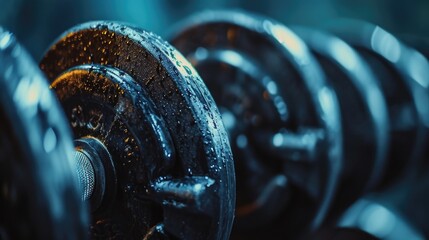 Poster - A close-up view of a pair of weights. Suitable for fitness and exercise concepts