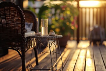 Poster - A table with a candle sitting on top. Perfect for creating a warm and cozy atmosphere