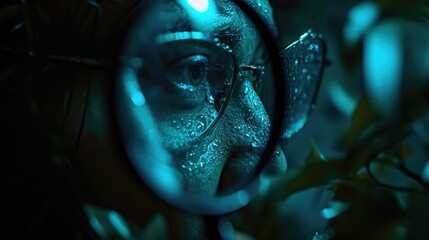 Poster - A close up image of a person using a magnifying glass to examine something closely.
