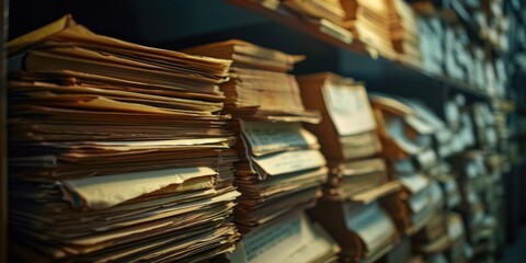 Aufkleber - A collection of papers neatly arranged on a shelf. Perfect for office, organization, or document-related concepts
