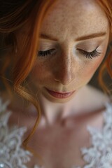 Poster - Close-up shot of a woman with vibrant red hair. Versatile image suitable for various uses