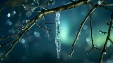 A Tree Branch With Ice Hanging From It