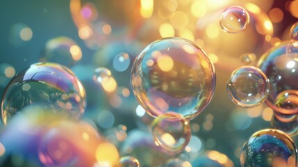 Poster - A captivating image of a bunch of bubbles floating in the air. Perfect for adding a touch of whimsy and playfulness to any project