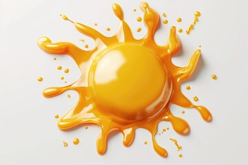 Poster - A vibrant yellow sun with orange liquid sprinkles. This image can be used to depict energy, vitality, and a burst of creativity