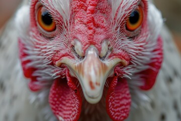 Aufkleber - A detailed view of a chicken with a vibrant red beak. This image can be used to depict farm animals or to add a pop of color to any design