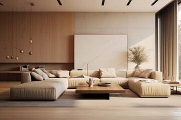 Wall Mural - Sofa set and decor modern minimal living room interior design tan colors