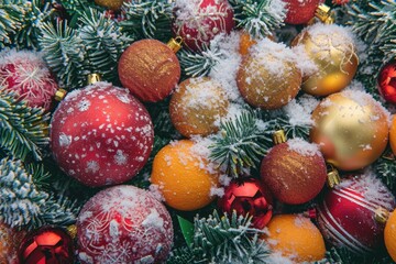 Aufkleber - A close-up view of a bunch of Christmas ornaments. Perfect for holiday-themed designs and decorations