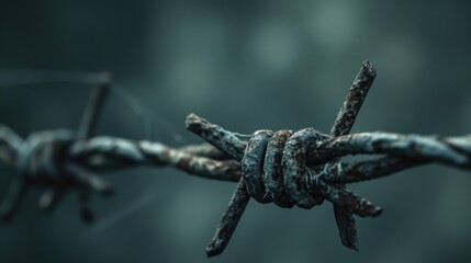 Aufkleber - A detailed view of a barbed wire fence. This image can be used to depict concepts such as security, boundaries, confinement, or danger