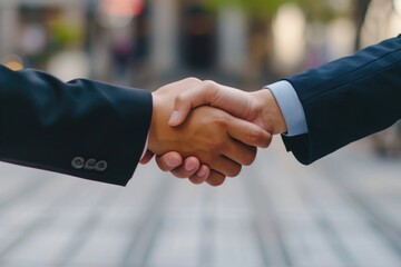 Two people shaking hands in a close-up shot. Suitable for business, partnership, and collaboration concepts