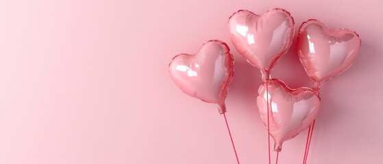 heart-shaped balloons on pink background. Valentine's Day or wedding party concept