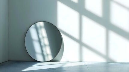 a round mirror on a wall in a room