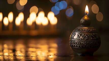 Wall Mural - a lit candle sitting on top of a table