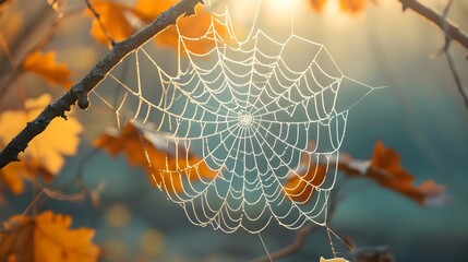 Wall Mural - a spider web hanging from a tree branch