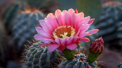 Canvas Print - a pink flower is blooming on a cactus