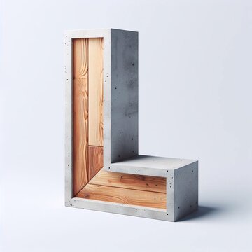 L letter shape created from concrete and wood. AI generated illustration