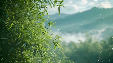 Canvas Print - a bamboo tree with mountains in the background