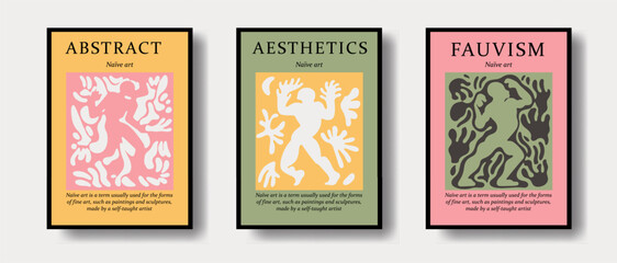 Poster - Set of minimal scandinavian posters with simple stylized illustrations of people and botanical motifs. 