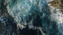 Aerial Of Waves Breaking Against The Rocky Coastline Of Laxe In Spain