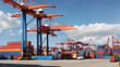 A modern logistics terminal for cargo transportation by sea, with a huge number of cargo containers, is a large industrial seaport for international transport