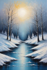 Poster - Abstract winter textured oil painting background