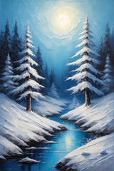 Poster - Abstract winter textured oil painting background