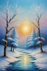 Poster - Abstract winter textured oil painting background