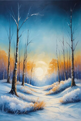 Poster - Abstract winter textured oil painting background